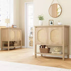 Mobile Credenza a 2 ante in Rattan Marrone Naturale, Montaggio da parte di una singola persona