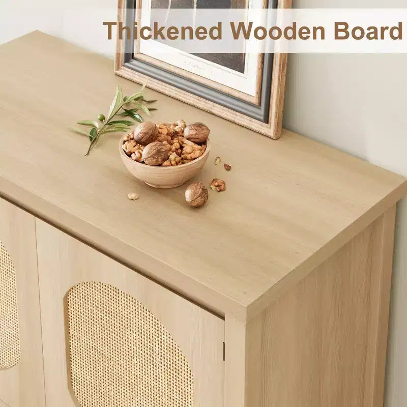 Mobile Credenza a 2 ante in Rattan Marrone Naturale, Montaggio da parte di una singola persona