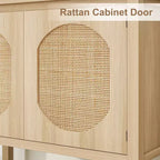 Mobile Credenza a 2 ante in Rattan Marrone Naturale, Montaggio da parte di una singola persona