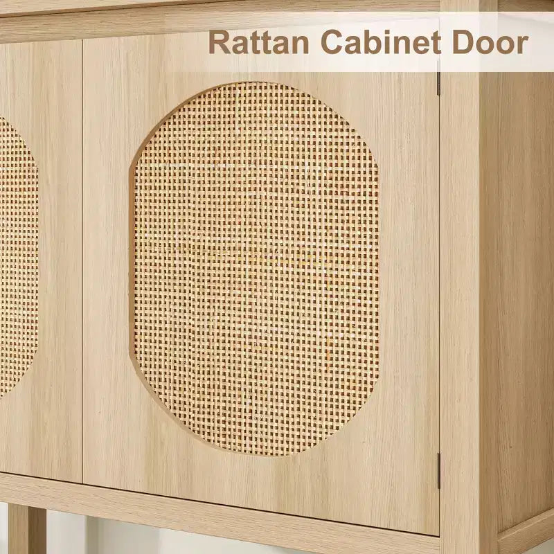 Mobile Credenza a 2 ante in Rattan Marrone Naturale, Montaggio da parte di una singola persona