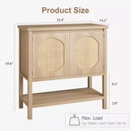 Mobile Credenza a 2 ante in Rattan Marrone Naturale, Montaggio da parte di una singola persona