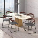Sedia da pranzo imbottita senza braccioli a barile con schienale in legno e gambe in ferro, multicolor, set da 4 pezzi