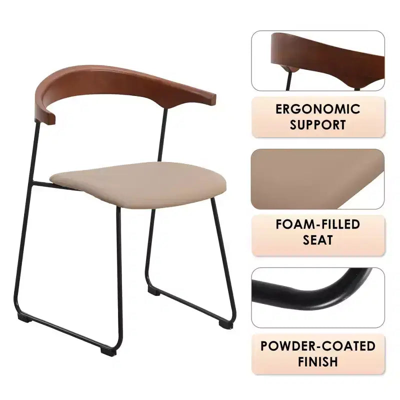 Sedia da pranzo imbottita senza braccioli a barile con schienale in legno e gambe in ferro, multicolor, set da 4 pezzi