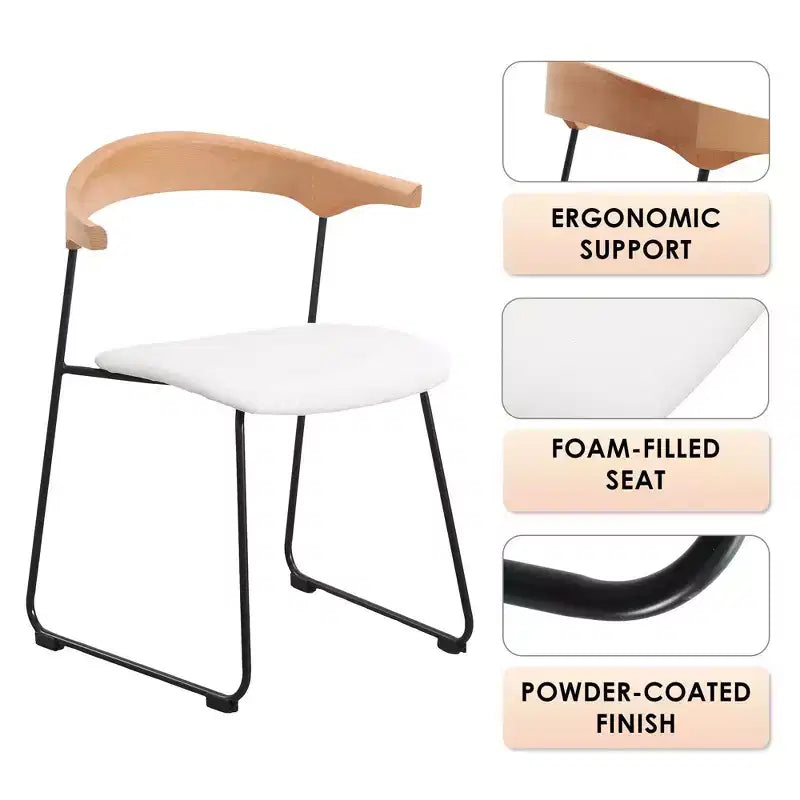 Sedia da pranzo imbottita senza braccioli a barile con schienale in legno e gambe in ferro, multicolor, set da 4 pezzi