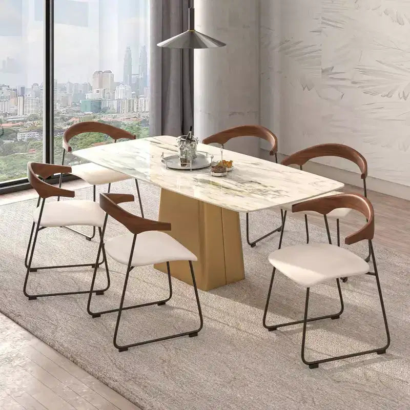 Sedia da pranzo imbottita senza braccioli a barile con schienale in legno e gambe in ferro, multicolor, set da 4 pezzi