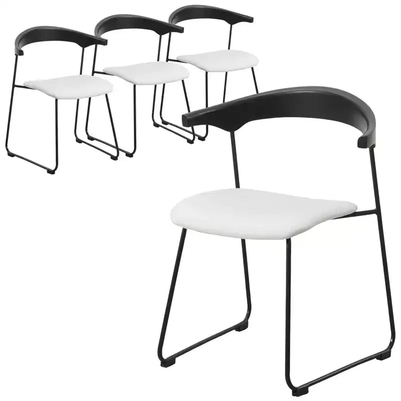 Sedia da pranzo imbottita senza braccioli a barile con schienale in legno e gambe in ferro, multicolor, set da 4 pezzi