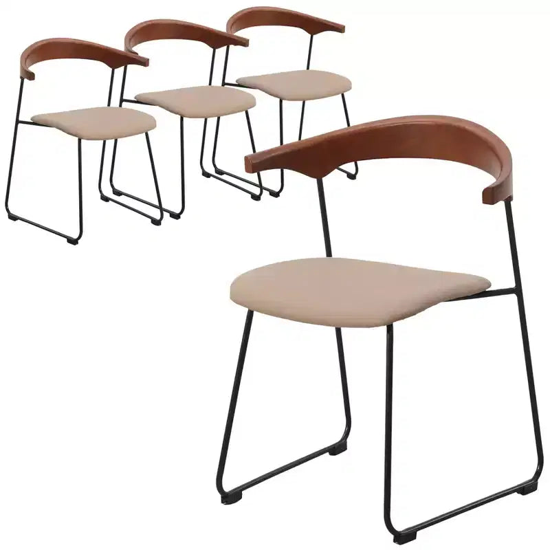 Sedia da pranzo imbottita senza braccioli a barile con schienale in legno e gambe in ferro, multicolor, set da 4 pezzi