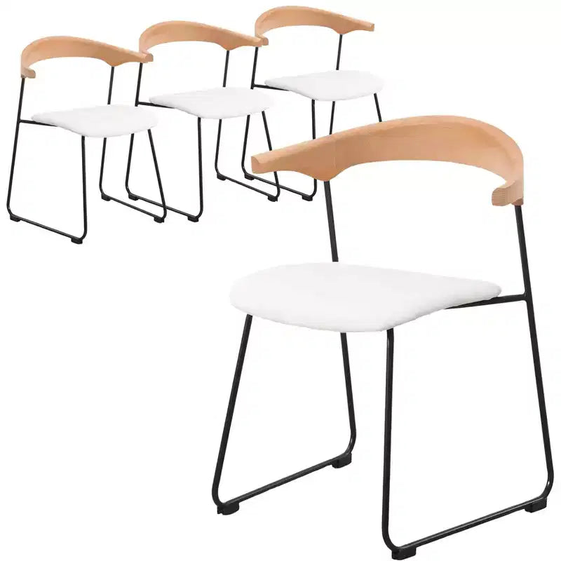 Sedia da pranzo imbottita senza braccioli a barile con schienale in legno e gambe in ferro, multicolor, set da 4 pezzi