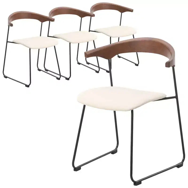 Sedia da pranzo imbottita senza braccioli a barile con schienale in legno e gambe in ferro, multicolor, set da 4 pezzi