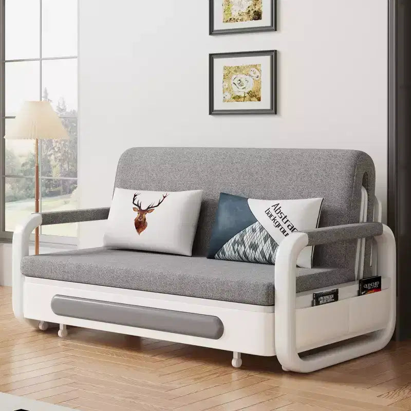 Divano Letto Convertibile a 2 Posti in Lino Beige con Contenitore, 152 cm
