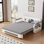 Divano Letto Convertibile a 2 Posti in Lino Beige con Contenitore, 152 cm