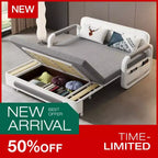 Divano Letto Convertibile a 2 Posti in Lino Beige con Contenitore, 152 cm