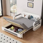 Divano Letto Convertibile a 2 Posti in Lino Beige con Contenitore, 152 cm