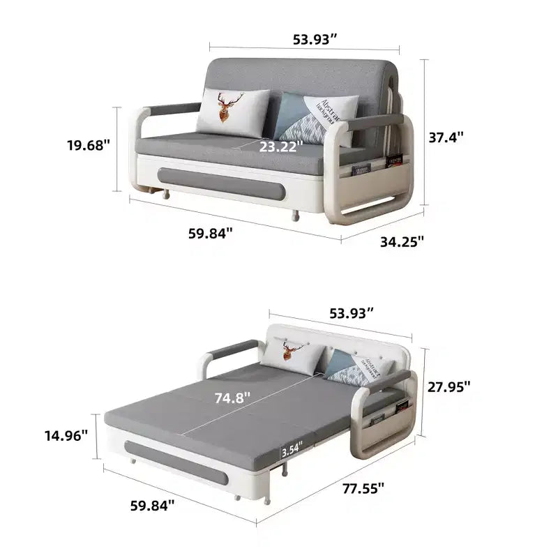 Divano Letto Convertibile a 2 Posti in Lino Beige con Contenitore, 152 cm