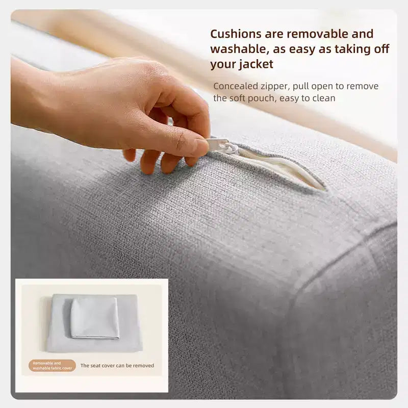 Divano Letto Convertibile a 2 Posti in Lino Beige con Contenitore, 152 cm