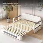 Divano Letto Convertibile a 2 Posti in Lino Beige con Contenitore, 152 cm