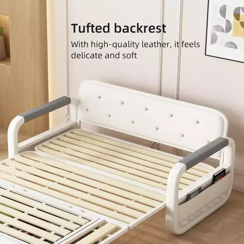 Divano Letto Convertibile a 2 Posti in Lino Beige con Contenitore, 152 cm