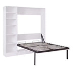 Letto a scomparsa matrimoniale/singolo con divano a 2/3 posti e ripiani, bianco+grigio, 1 posto letto