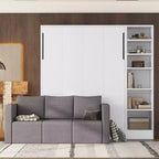 Letto a scomparsa matrimoniale/singolo con divano a 2/3 posti e ripiani, bianco+grigio, 1 posto letto