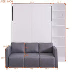 Letto a scomparsa matrimoniale/singolo con divano a 2/3 posti e ripiani, bianco+grigio, 1 posto letto