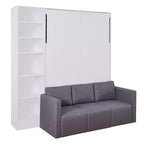 Letto a scomparsa matrimoniale/singolo con divano a 2/3 posti e ripiani, bianco+grigio, 1 posto letto