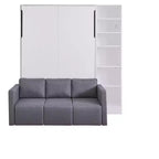 Letto a scomparsa matrimoniale/singolo con divano a 2/3 posti e ripiani, bianco+grigio, 1 posto letto