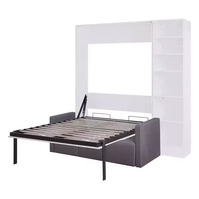 Letto a scomparsa matrimoniale/singolo con divano a 2/3 posti e ripiani, bianco+grigio, 1 posto letto