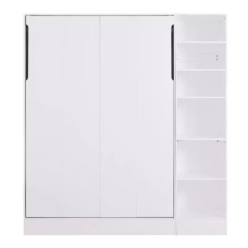 Letto a scomparsa matrimoniale/singolo con divano a 2/3 posti e ripiani, bianco+grigio, 1 posto letto