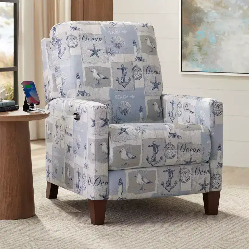 Poltrona Reclinabile Elettrica a 3 Vie, con Stampa Blu, Seduta Singola