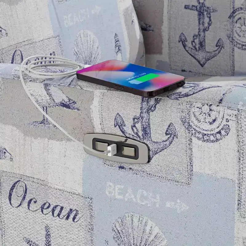 Poltrona Reclinabile Elettrica a 3 Vie, con Stampa Blu, Seduta Singola
