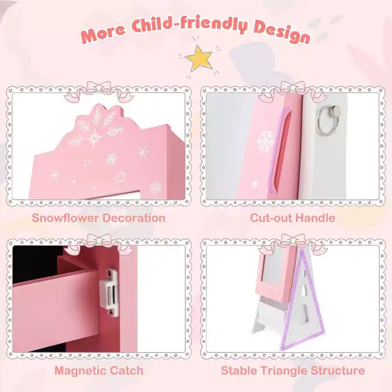 Set Toeletta per Bambini Rosa/Bianco con Portagioie & Sgabello, per 1 Bambino da 3 Anni in su