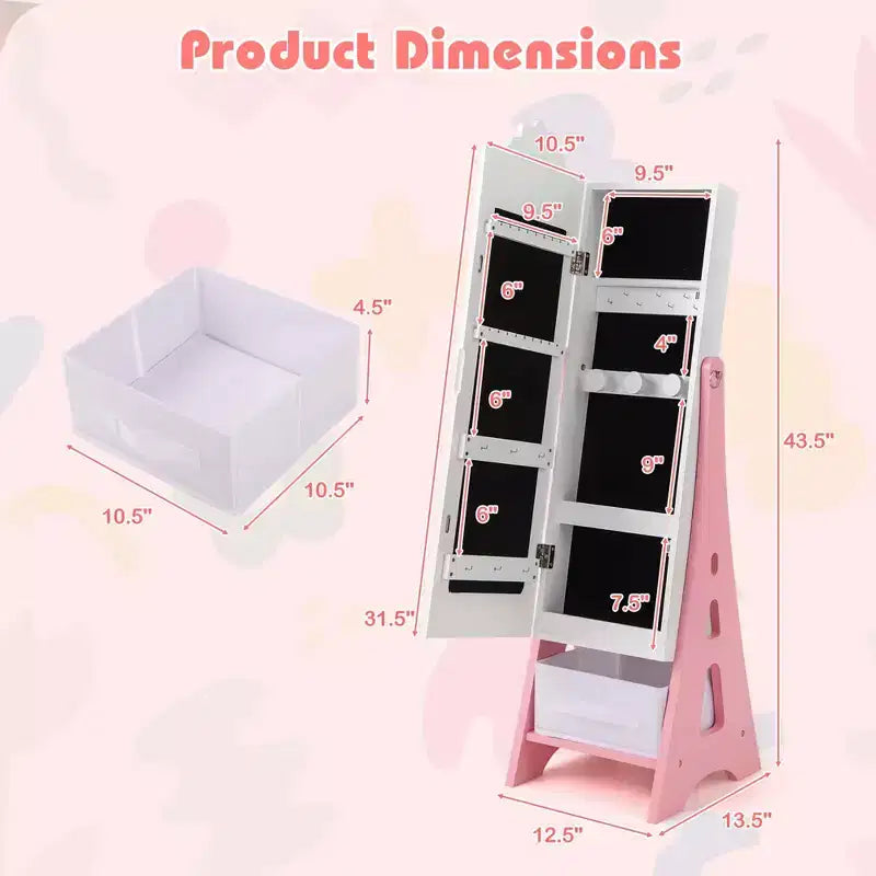 Set Toeletta per Bambini Rosa/Bianco con Portagioie & Sgabello, per 1 Bambino da 3 Anni in su