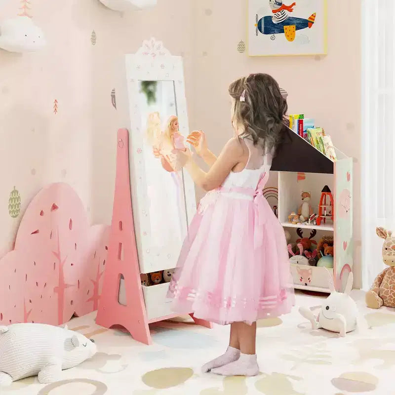 Set Toeletta per Bambini Rosa/Bianco con Portagioie & Sgabello, per 1 Bambino da 3 Anni in su