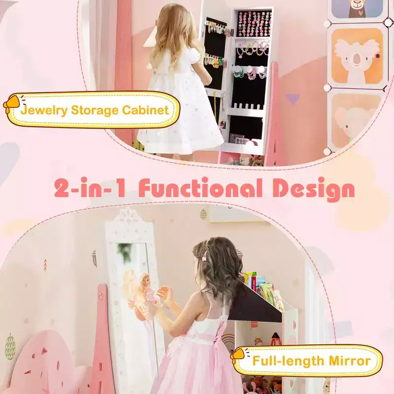 Set Toeletta per Bambini Rosa/Bianco con Portagioie & Sgabello, per 1 Bambino da 3 Anni in su