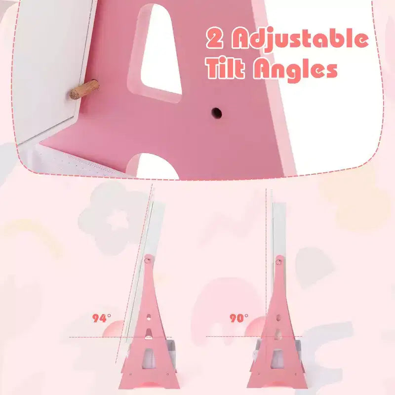 Set Toeletta per Bambini Rosa/Bianco con Portagioie & Sgabello, per 1 Bambino da 3 Anni in su