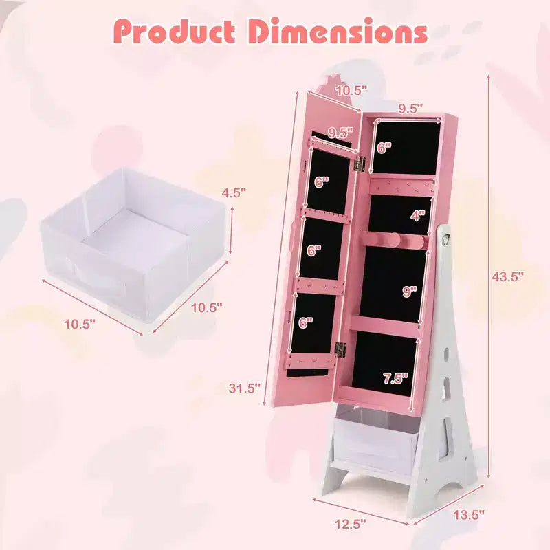 Set Toeletta per Bambini Rosa/Bianco con Portagioie & Sgabello, per 1 Bambino da 3 Anni in su