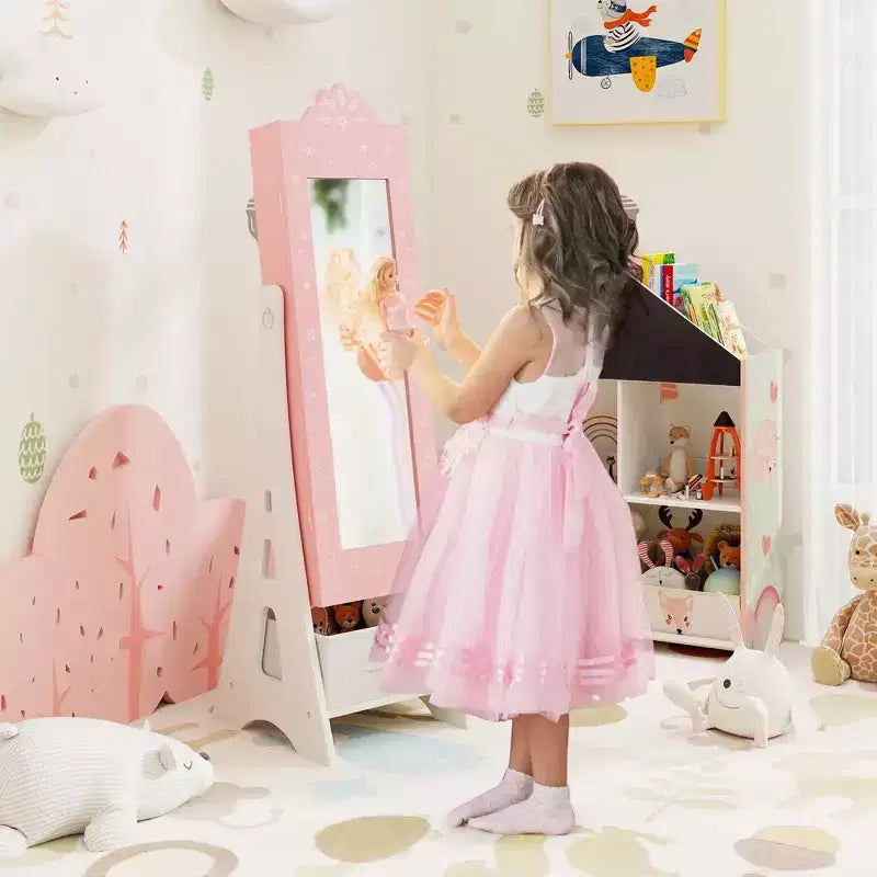 Set Toeletta per Bambini Rosa/Bianco con Portagioie & Sgabello, per 1 Bambino da 3 Anni in su