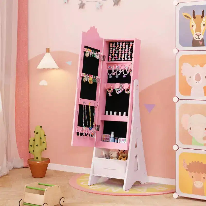 Set Toeletta per Bambini Rosa/Bianco con Portagioie & Sgabello, per 1 Bambino da 3 Anni in su