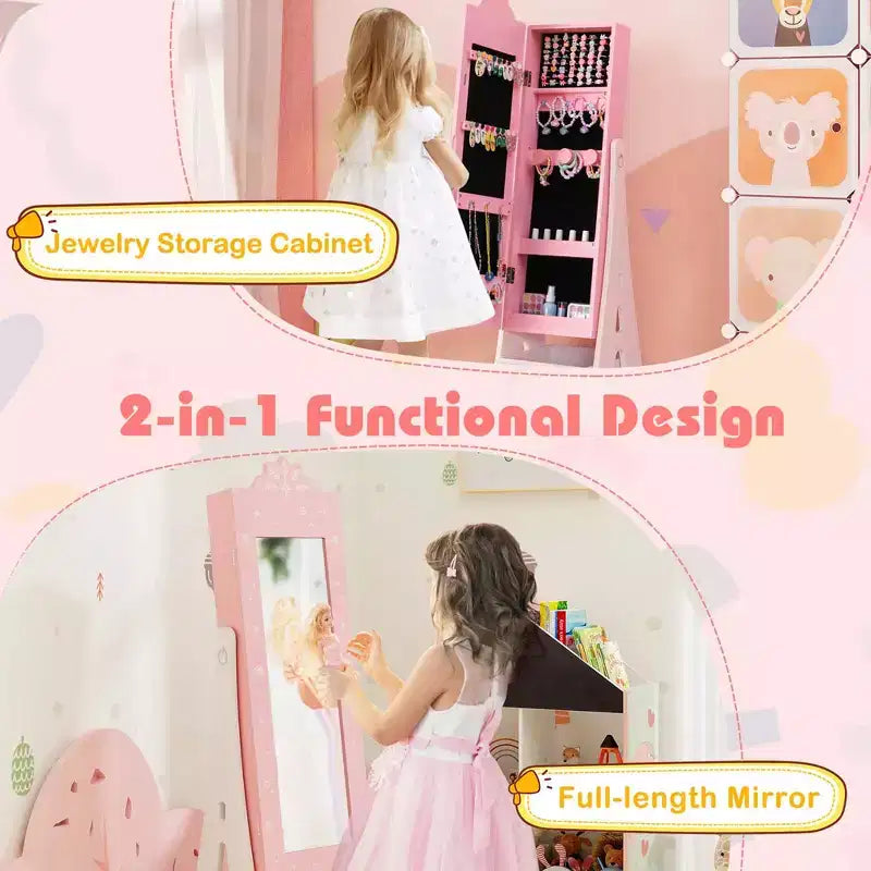 Set Toeletta per Bambini Rosa/Bianco con Portagioie & Sgabello, per 1 Bambino da 3 Anni in su