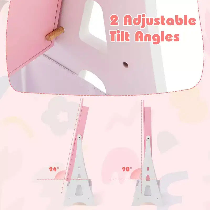 Set Toeletta per Bambini Rosa/Bianco con Portagioie & Sgabello, per 1 Bambino da 3 Anni in su