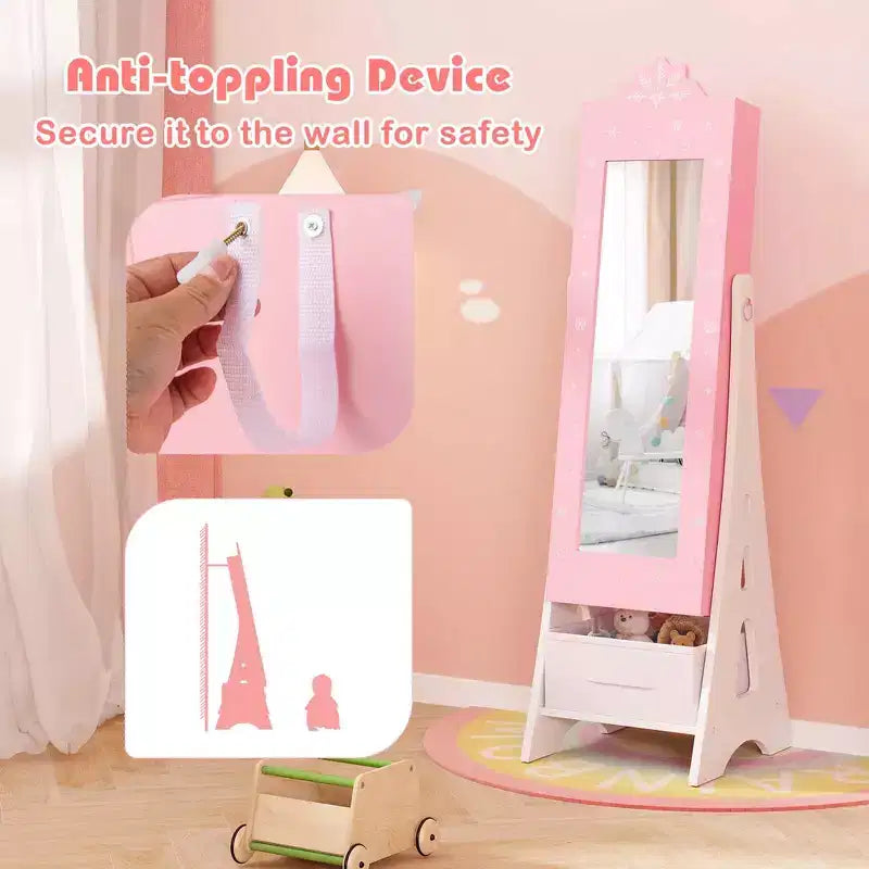 Set Toeletta per Bambini Rosa/Bianco con Portagioie & Sgabello, per 1 Bambino da 3 Anni in su