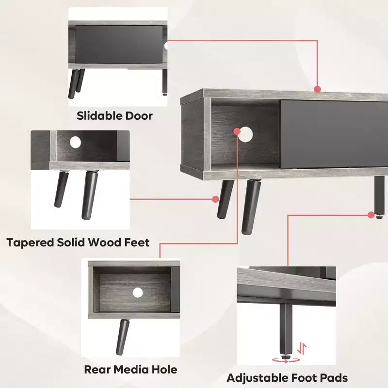 Mobile TV a basso profilo da 70" con ante scorrevoli, Nero carbone / Grigio lavato / Nero rustico, Adatto per TV fino a 75"