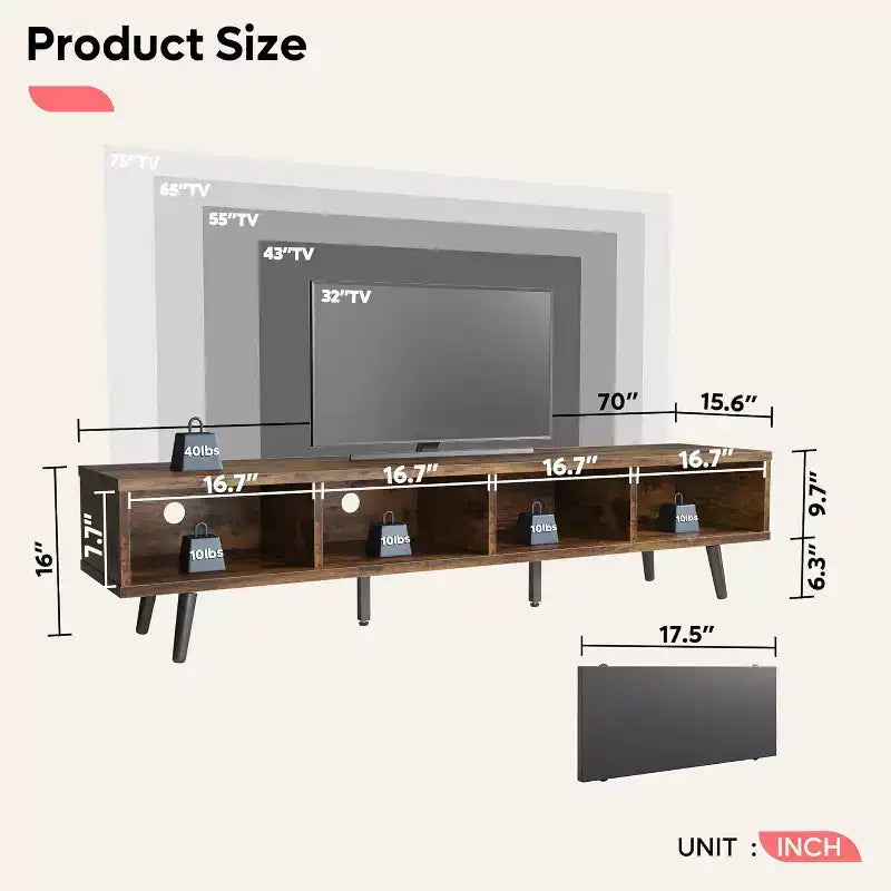 Mobile TV a basso profilo da 70" con ante scorrevoli, Nero carbone / Grigio lavato / Nero rustico, Adatto per TV fino a 75"