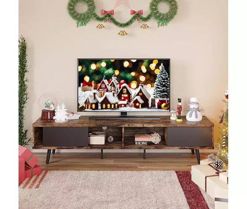 Mobile TV a basso profilo da 70" con ante scorrevoli, Nero carbone / Grigio lavato / Nero rustico, Adatto per TV fino a 75"