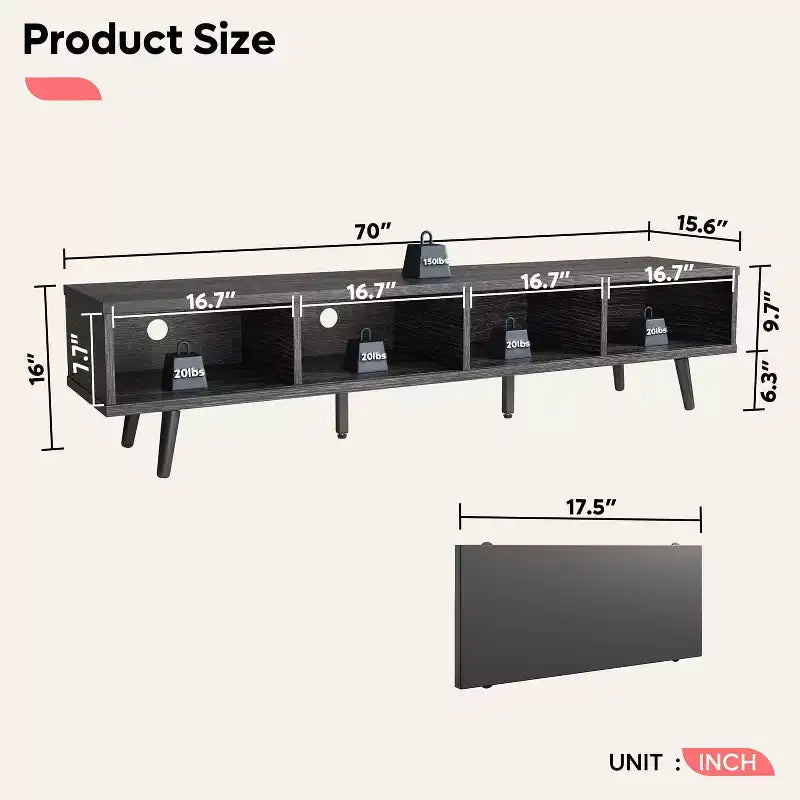 Mobile TV a basso profilo da 70" con ante scorrevoli, Nero carbone / Grigio lavato / Nero rustico, Adatto per TV fino a 75"