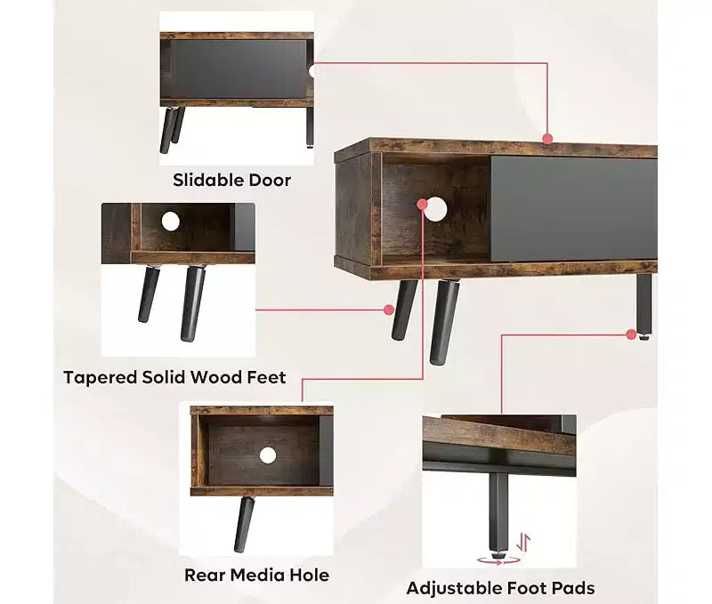 Mobile TV a basso profilo da 70" con ante scorrevoli, Nero carbone / Grigio lavato / Nero rustico, Adatto per TV fino a 75"