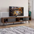 Mobile TV a basso profilo da 70" con ante scorrevoli, Nero carbone / Grigio lavato / Nero rustico, Adatto per TV fino a 75"