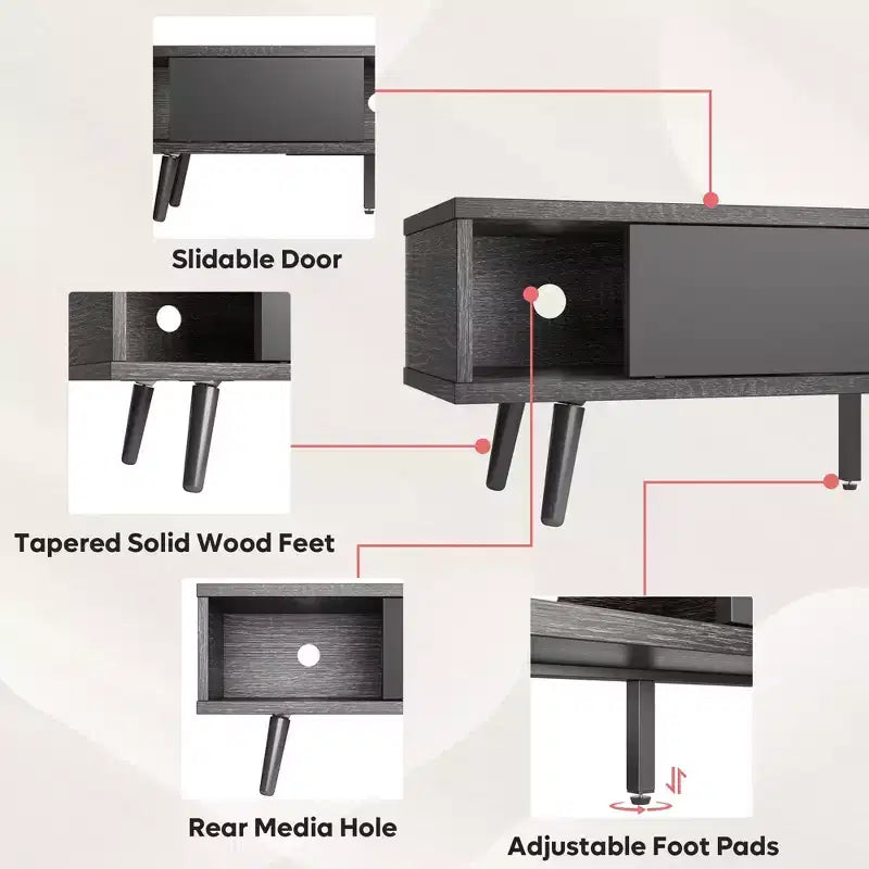 Mobile TV a basso profilo da 70" con ante scorrevoli, Nero carbone / Grigio lavato / Nero rustico, Adatto per TV fino a 75"