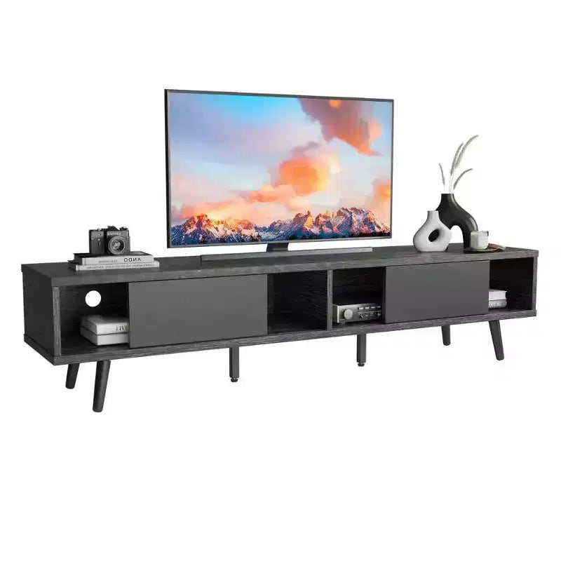 Mobile TV a basso profilo da 70" con ante scorrevoli, Nero carbone / Grigio lavato / Nero rustico, Adatto per TV fino a 75"