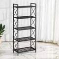 Scaffale portaoggetti in metallo nero a 5 ripiani con barre laterali a X, montaggio per utente singolo, 32 x 60 x 145,5 cm